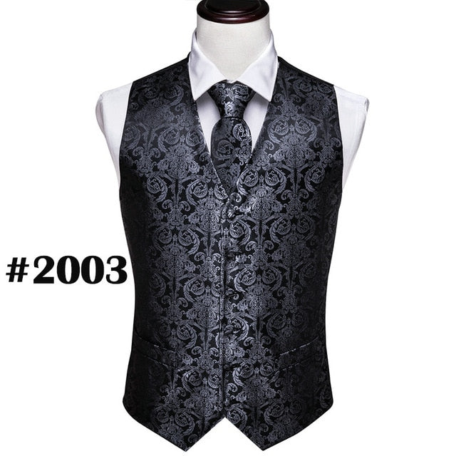 Black Paisley Silk Waistcoat/Vest Sets - BlacknevaR