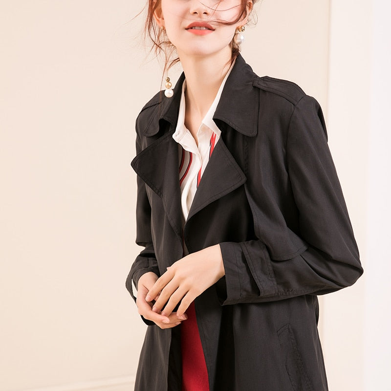 Silk Belted Trench Coat - BlacknevaR
