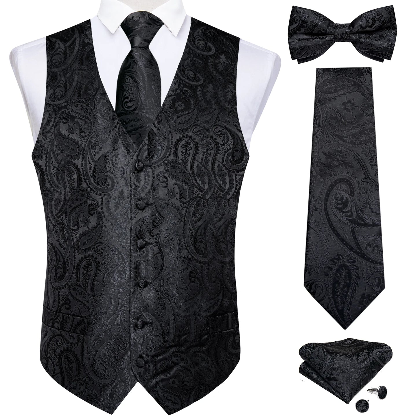 BLACKNEVAR® Black Paisley Vest Set