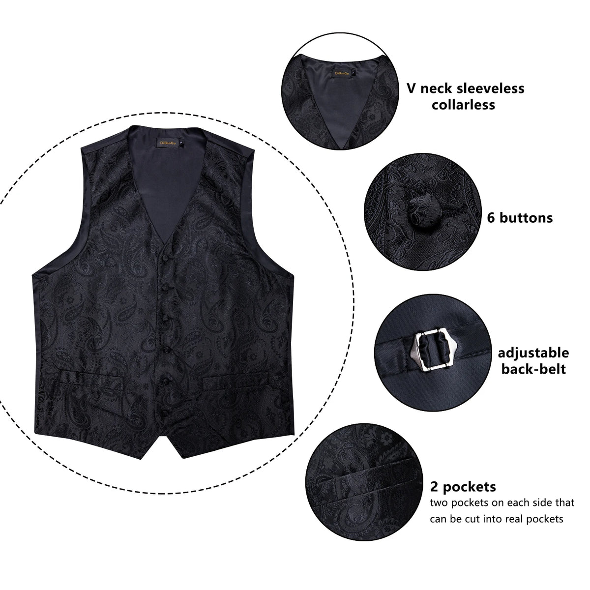 BLACKNEVAR® Black Paisley Vest Set