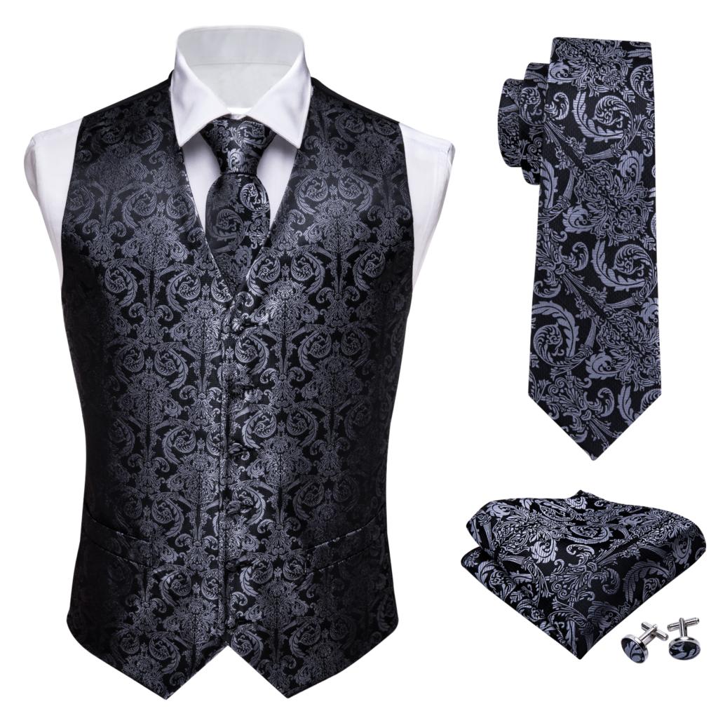 Black Paisley Silk Waistcoat/Vest Sets